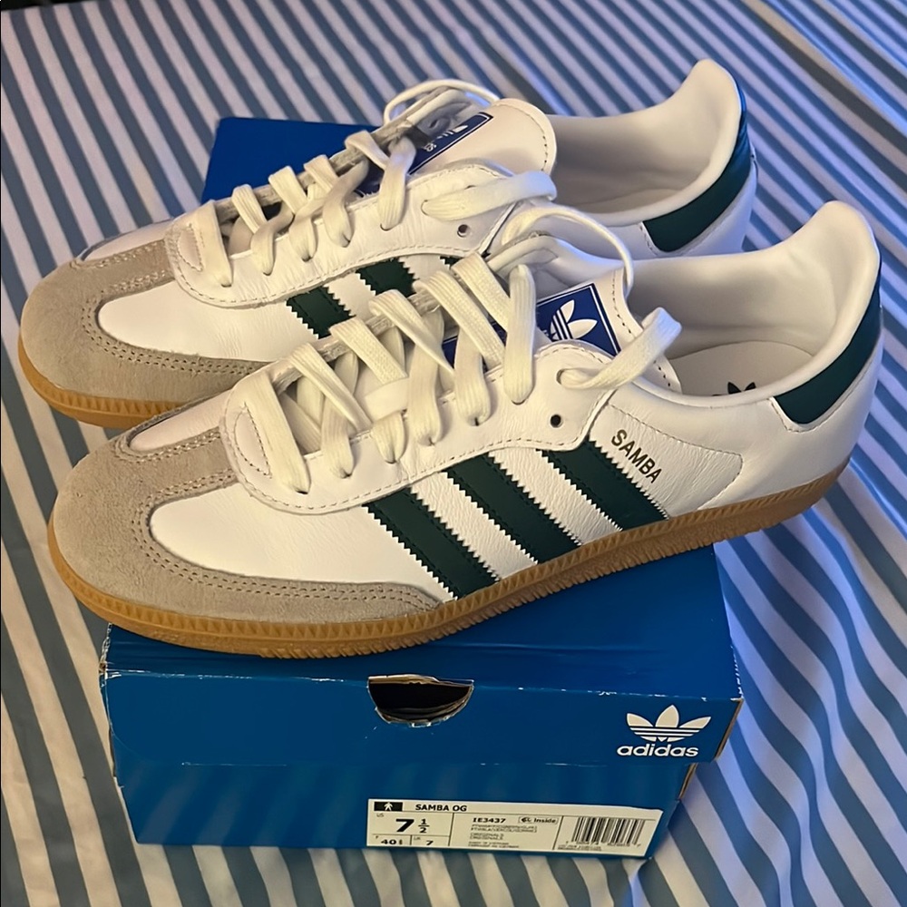 Adidas White and Green Samba
